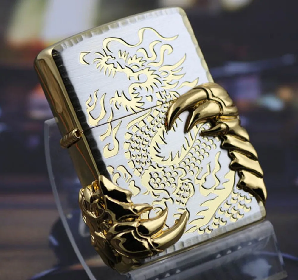 1/pcs Oil machine zip Original lighter golden dragon wing of the dragon tribe a limited edition
