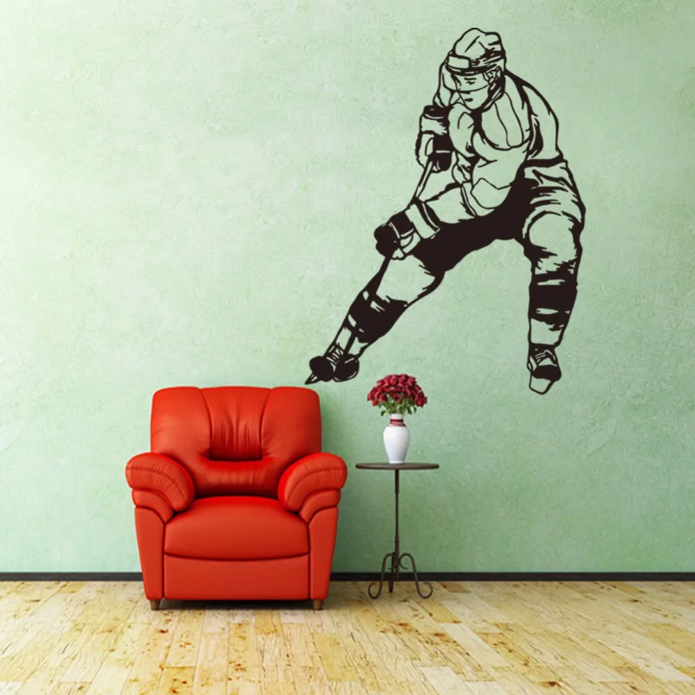 Doprava zdarma Lední hokej postava vinyl obtisky chlapci pokoj dekor sportovní kutilství umění nástěnná malba tapety odnímatelné samolepky na zeď