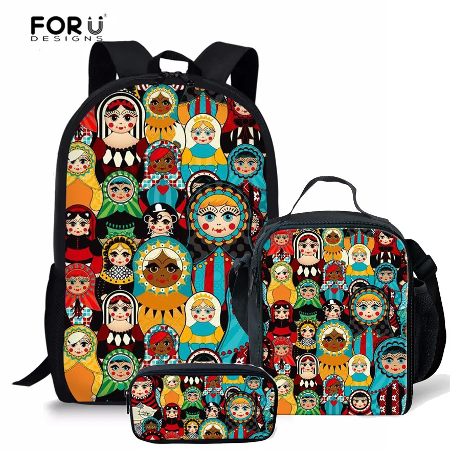 

FORUDESIGNS Preppy Stylish School Bags Russian Matryoshka Print Bookbag Student Backpacks 3Pcs Sets Mochila Escolar dropshipping