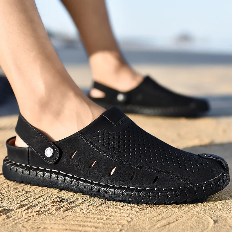 Men's Summer Shoes Fashion Beach Sandals For Men Plus Size 45-46 Hollow Slip-On Microfiber Casual Shoes Male 2019 News