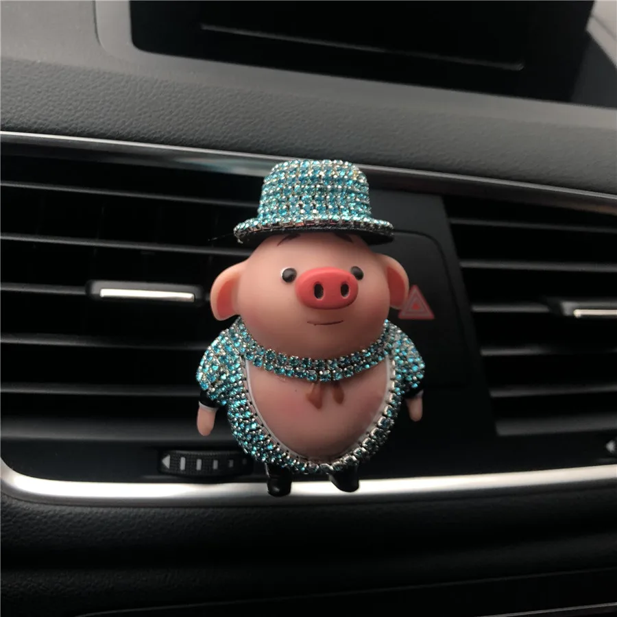 Изысканный освежитель для автомобиля для девушек, милая кукла-Свинья с бриллиантами, заколка для духов, украшение для автомобиля, прекрасный джентльмен, свинья