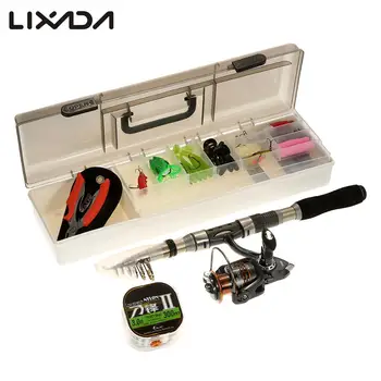 

ilure Spinning Reel Telescopic Rod Full kit Fishing Lure Set with Soft Worm Hard Lure Grip Jig Hooks Crank Hook Bag for pesca