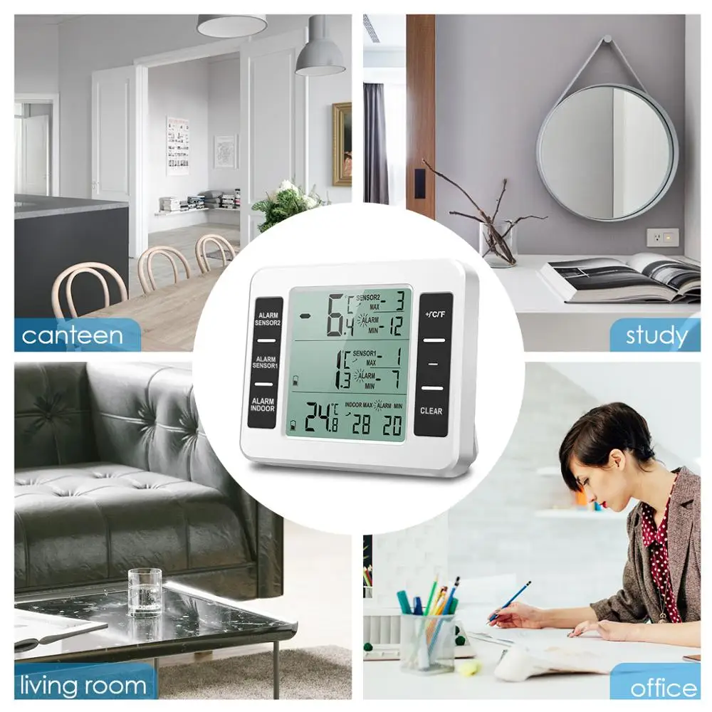 Beste ORIA LCD Draadloze Digitale Thermometer Koelkast Afstandsbediening Keuken Temperatuur Thermometer Indoor Outdoor met Alarm