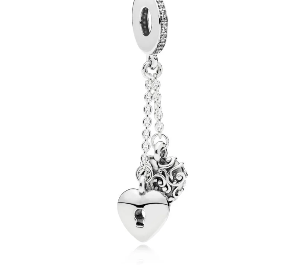 

Kaliyah 100% 925 Sterling Silver Exquisite Luck Block And Collection Hanging Heart Charm Jewels Original Present Women's Present