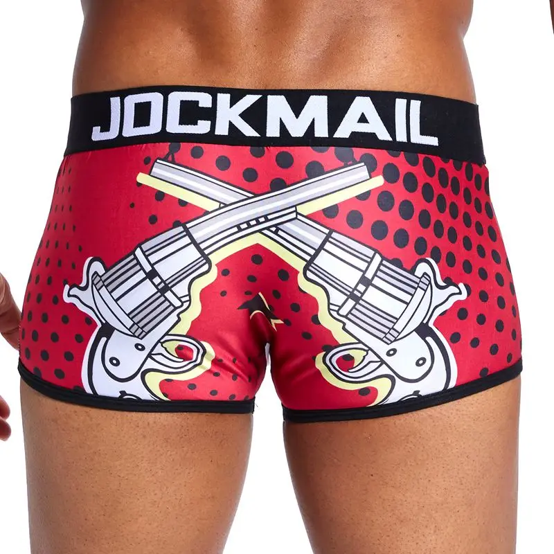 JOCKMAIL, сексуальное мужское нижнее белье, боксеры, игривое, с принтом, для геев, нижнее белье, низкая талия, дышащий, лед, шелк, мультяшный принт, мужские трусы-боксеры