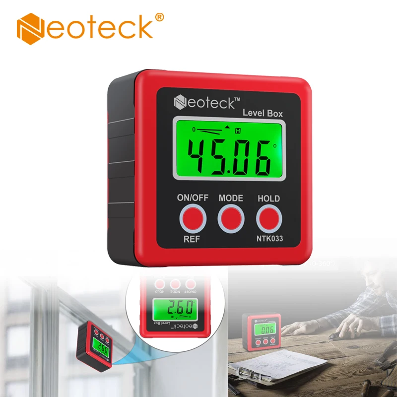 

Neoteck Digital Angle Finder Bevel Box Red Precision Inclinometer Water Proof Level Box Angle Finder Bevel Box With Magnet Base