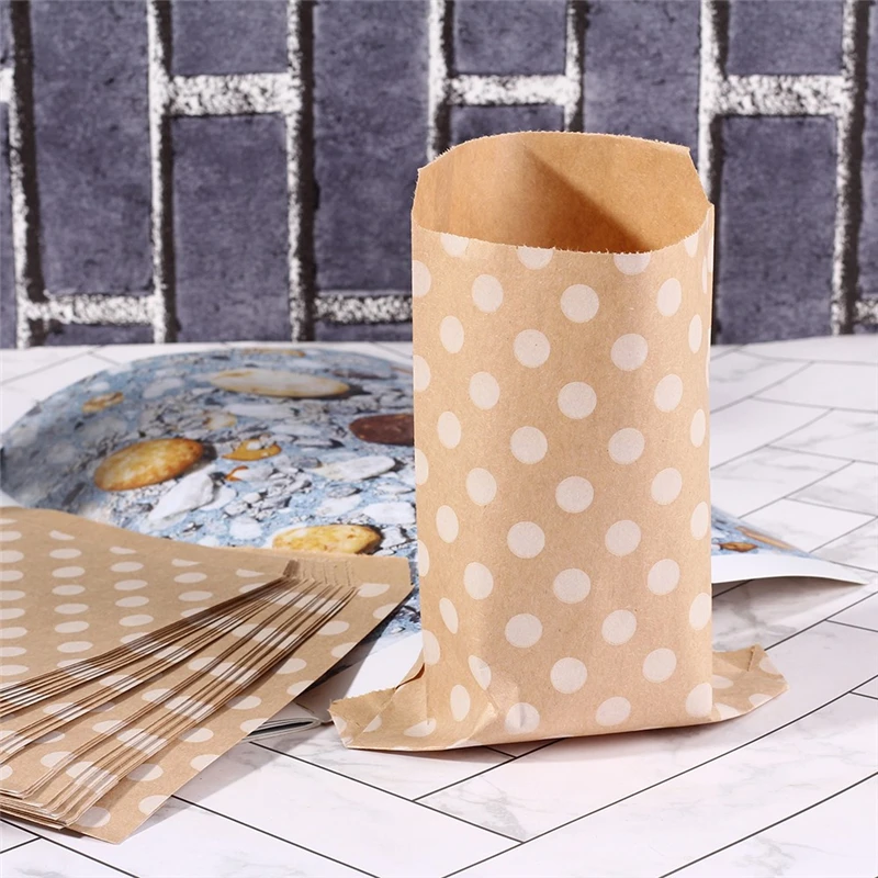 25pcs Kraft Paper Bags Striped Dots Paper Craft Bag for Party Favors Wedding Candy Gift Bags Birthday Party Supplies Decorations (4)