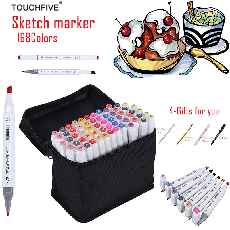 

TOUCHFIVE 168 Colors Art Marker Set Double-headed Sketch Alcohol Based Marker Pen Paint Manga Art Markers Art Supplies