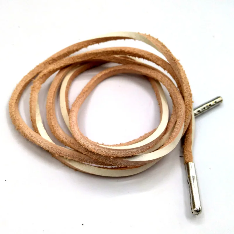 1-12 Pairs White Fashion Quality Genuine Top Layer Leather Shoelaces Retro Leather Boots Shoes Shoestring Metal Head Shoelaces