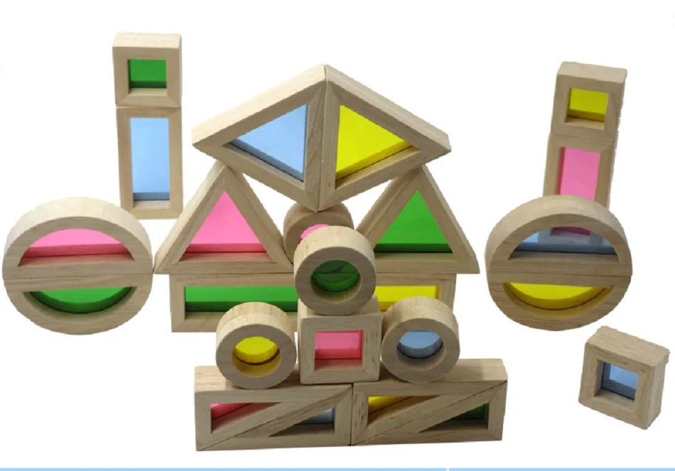 Монтессори Деревянные радужные строительные блоки 24 шт. игрушки для детей 6 форма 4 полупрозрачные цвета Brinquedo Oyuncak Brinquedos