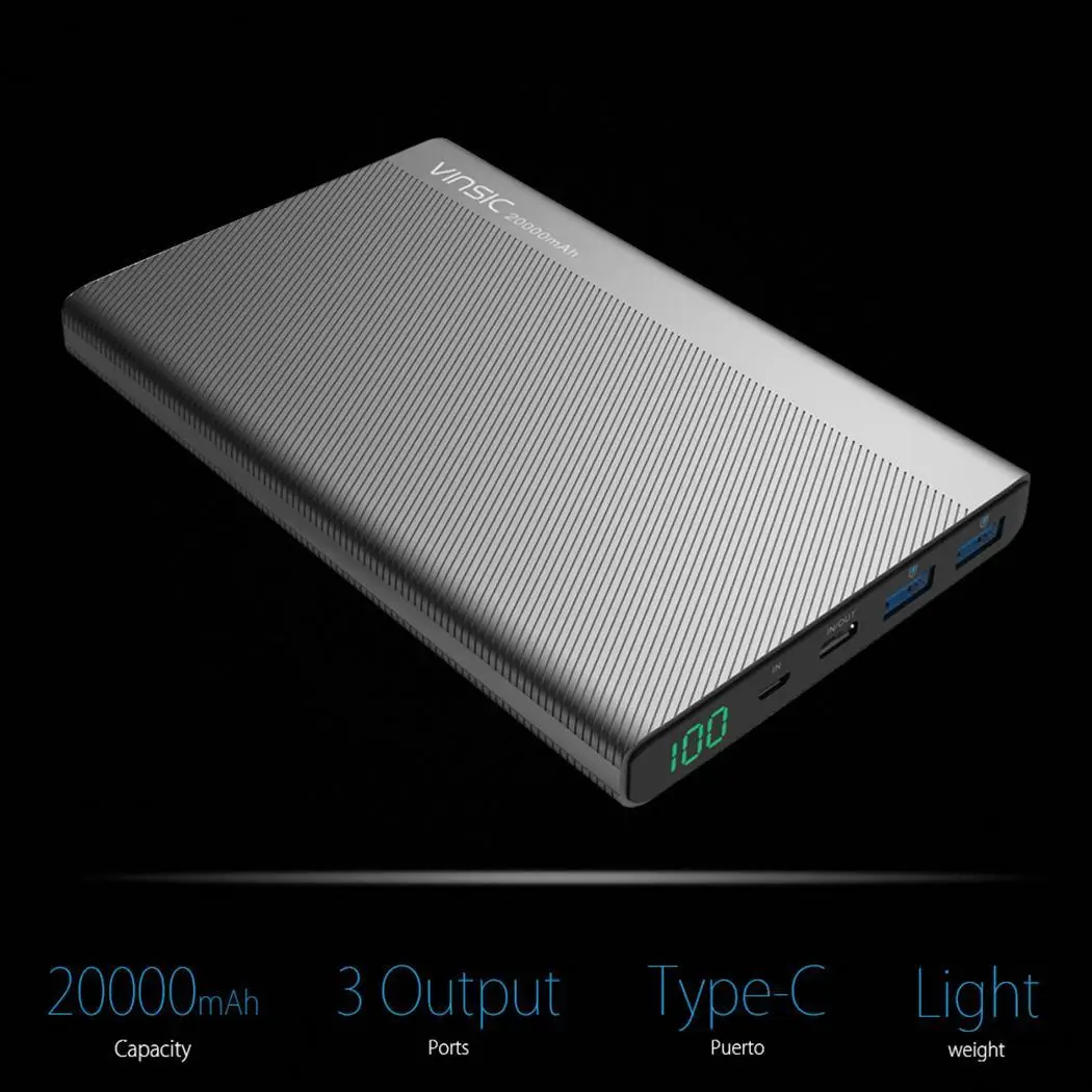 20000 mAh lcd power Bank type C двойной легкий вес компактный размер USB внешний аккумулятор