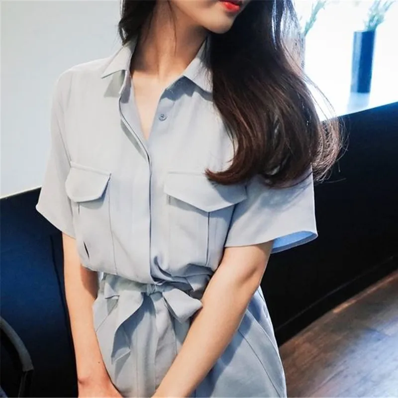 Free Shipping 2018 Hot European Style New Spring and Summer Short-sleeved Shirt Dress Slit Dress for Women Dress Female Vestidos