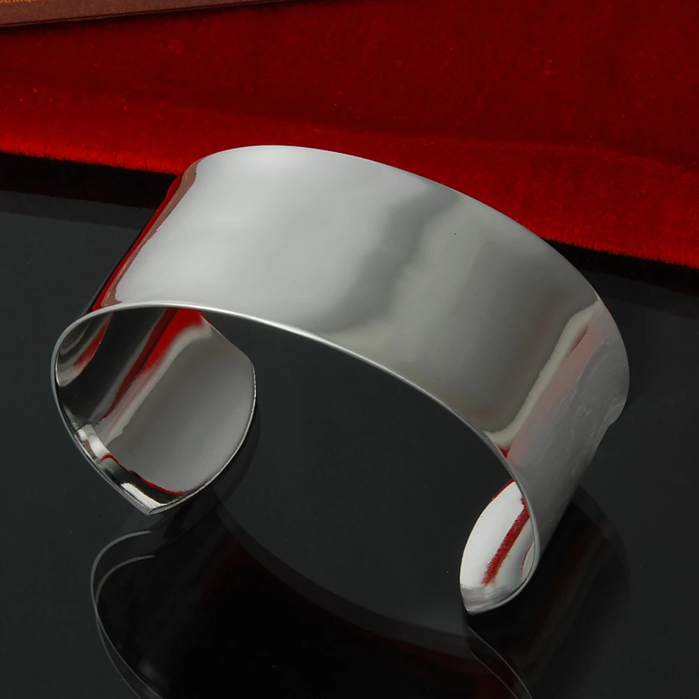 

Silver Plated Bangle Bracelet for Women Fashion Jewelry 925 Silver Wide Cuff Bangles Jewelry Pulseira Bijoux Accessories
