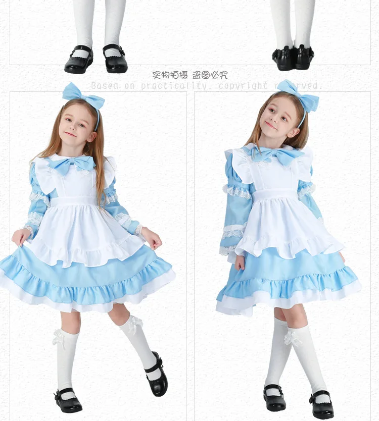 Дети девочки Алиса горничной Косплэй карнавальный костюм ребенок нарядное платье на Хэллоуин костюм Алисы в стране чудес Лолита платье