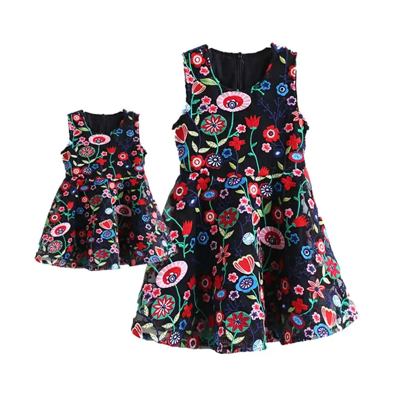 

Family look Baby girl clothes birthday dress mother daughter dresses women vest Floral embroidery vestidos matching outfits