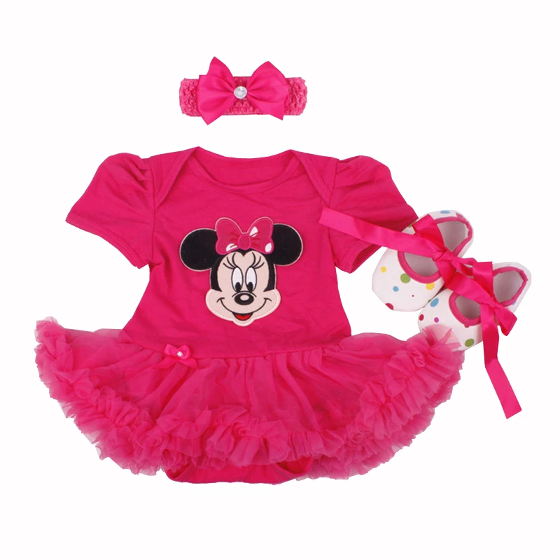 

Baby Girl Infant 3pcs Clothing Sets Baby Clothing Headbands Dress Shoes Mickey Minnie Baby Coveralls Ropa De Bebe Jumpers suit