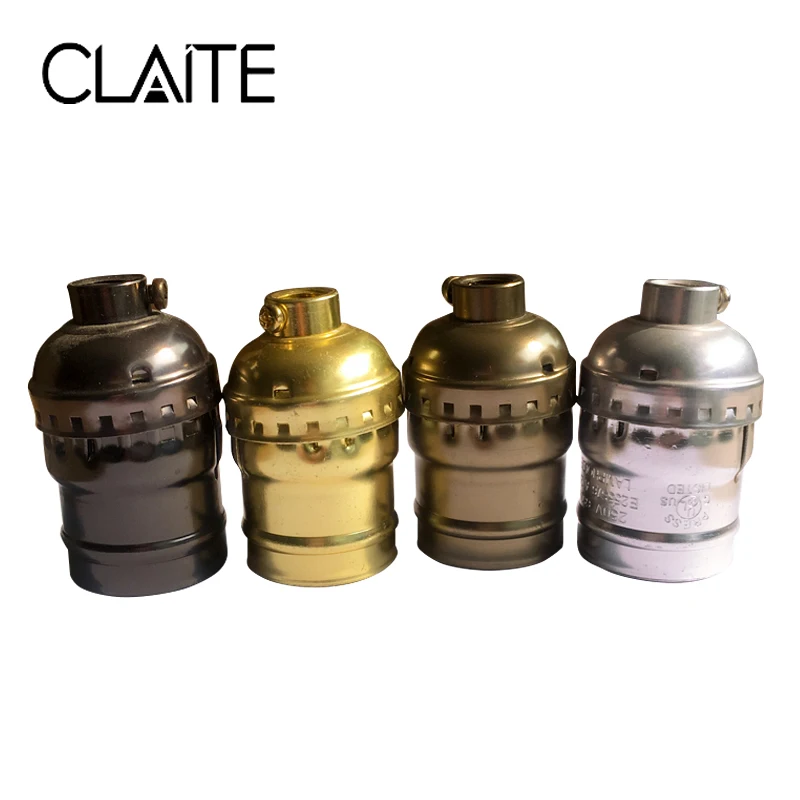 

CLAITE Vintage E26 E27 Aluminum Retro Antique Lamp Base Holder Screw Aluminum Shell Bulb Light Socket 4 Colors with Switch 220V