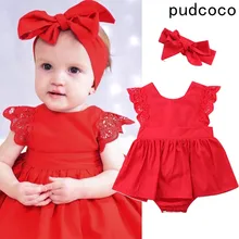 Новое поступление; Рождественский красный кружевной комбинезон с рюшами; платье принцессы для маленьких девочек; детские рождественские праздничные платья; хлопковый костюм для новорожденных