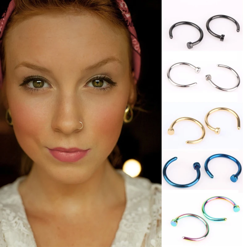 

New 10pcs Medical Titanium Silver Hoop Nose Rings Clip on Ear Lip Navel Body Piercing Fake Percing Jewelry Women Pircings 2019