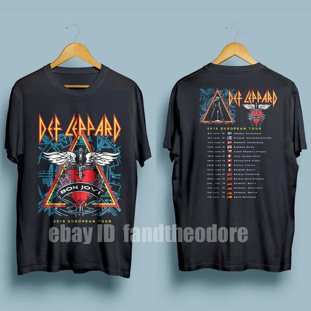 

New Def Leppard Bon Jovi European Tour 2019 with dates Men's Black T-Shirt S-XXL Men Women Unisex Fashion tshirt Free Shipping