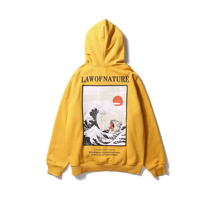 

Winter Men Japan Style Embroidery Funny Cat Wave Printed Fleece Hooded Hoodies Men's Long Sleeve Streetwear Hipster Sweatshirts