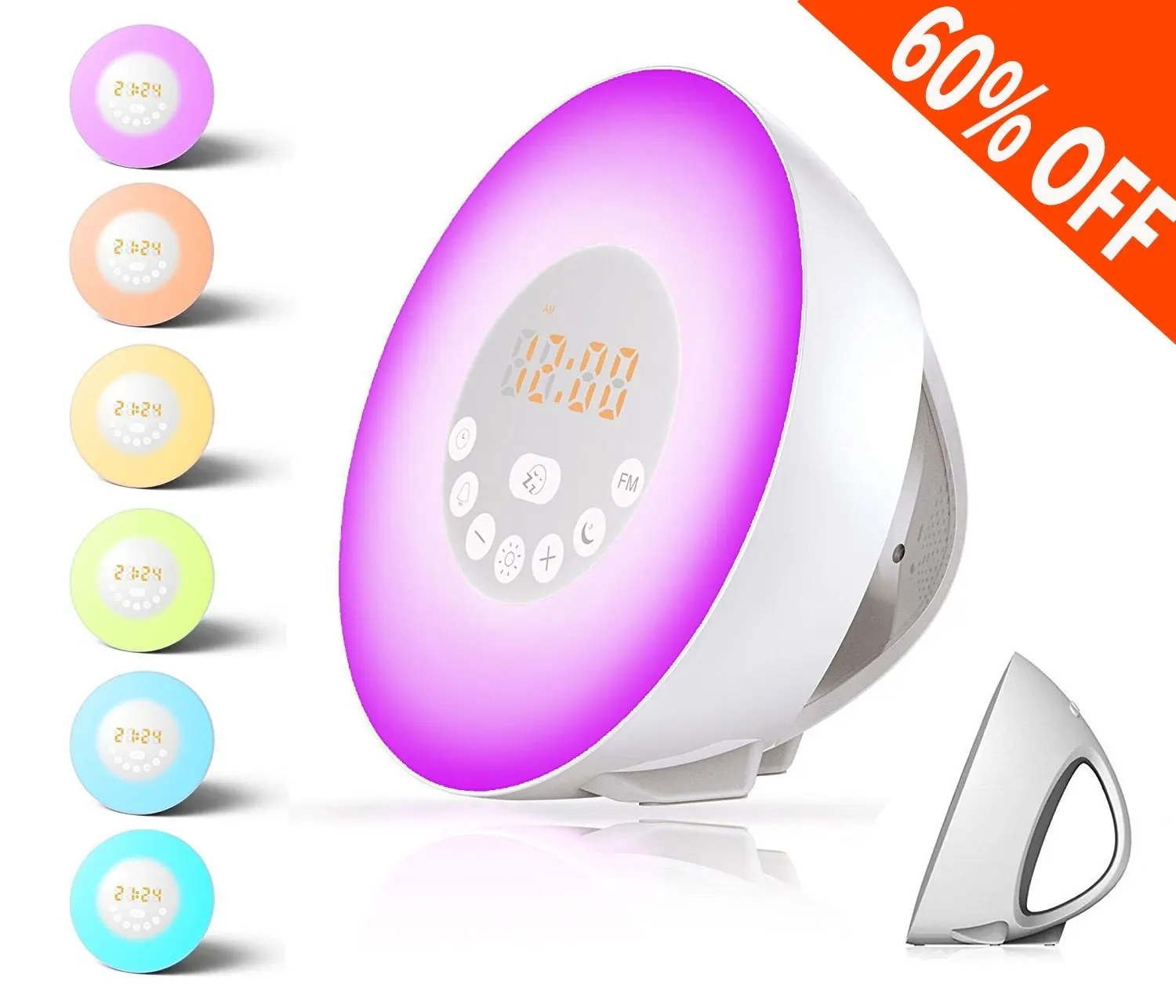Digital Alarm Clock Sunrise Sunset LED Wake Up Lights With FM Radio Colorful Light Snooze Mode