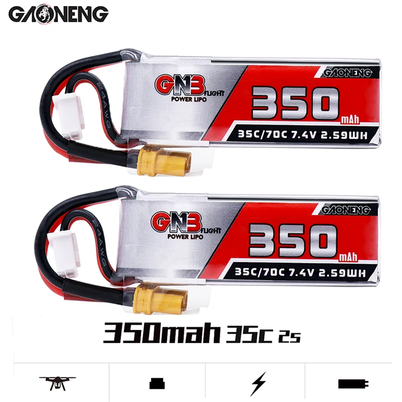 

2PCS Gaoneng GNB 350mAh 2S 7.4V 35C/70C Lipo Battery XT30 Plug for Beta75X RC Drone FPV Racing