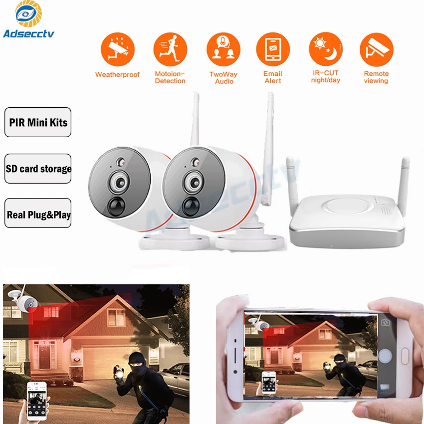 IP Wi-Fi Plug & Play PIR Камера Наборы 1080 P 2.0MP HD Разрешение поддержка SD карт видеонаблюдения и наблюдения дома Системы mini Kit