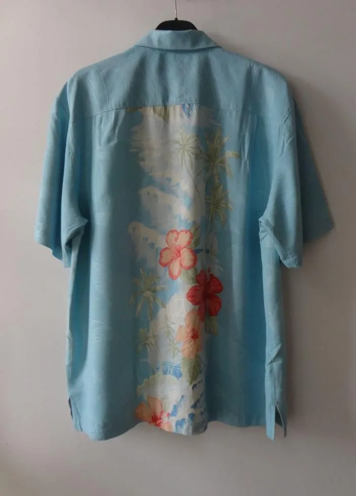 Высокое качество, мужская рубашка, летняя, красивая, синяя, с рисунком, шелковая, с коротким рукавом, с цветочным рисунком, мужские Гавайские рубашки, пляжная одежда размера плюс, большие
