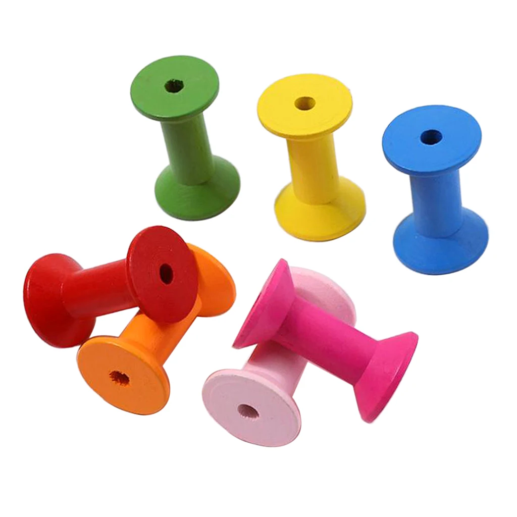 100 Pieces Colorful Wooden Sewing Tools Empty Thread Spools Sewing Crafts DIY Making Finding Supplies