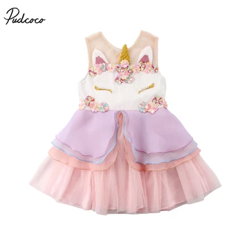 

pudcoco 0-6Y Kids baby girls frairy Unicorn dress bebe Fancy Chiffon mesh Girls Bridesmaid TuTu Dress Pageant dress dresses