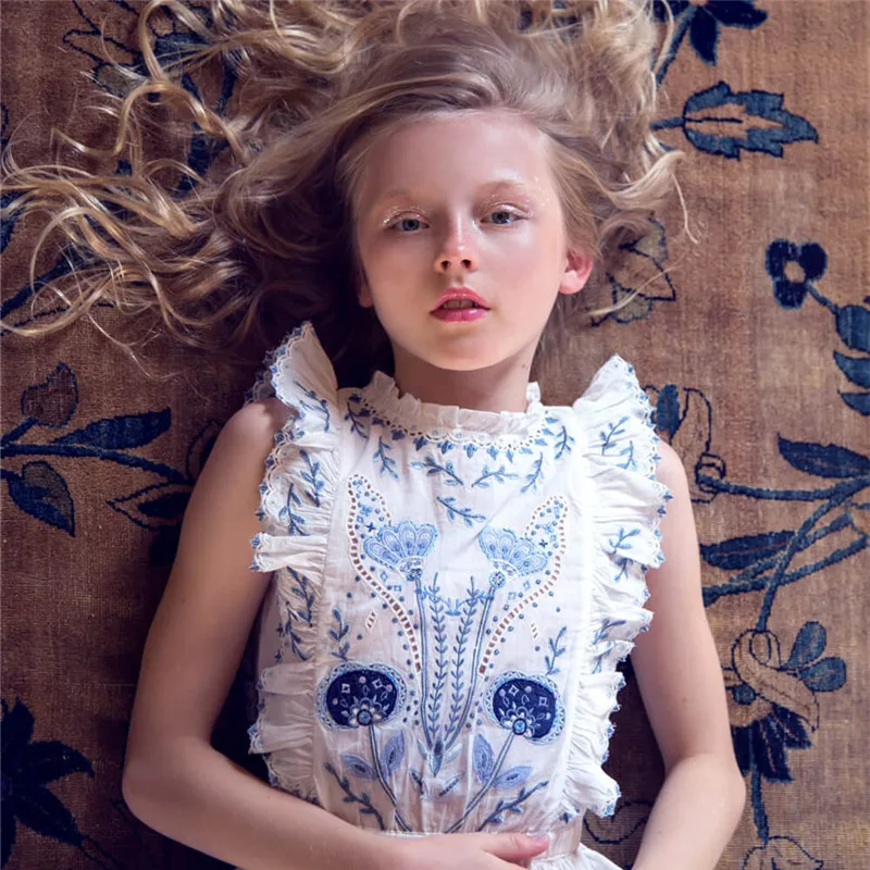 

BOBOZONE 2018 NEW Floral Embroidery Dress for kids girls