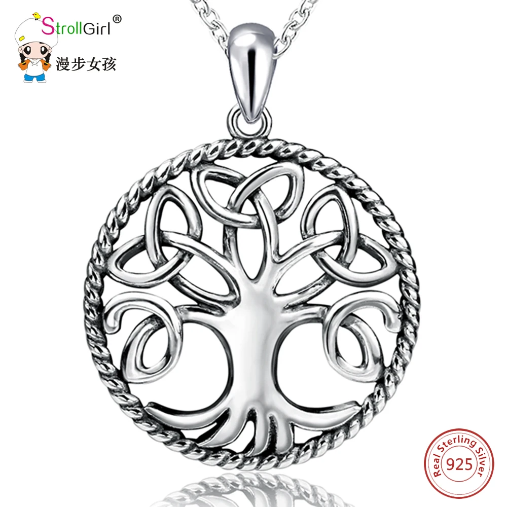 

Strollgirl 925 Sterling Silver Vintage Tree Pendants & Necklaces For Women Silver Chain Celtic Knot Necklace Fashion Jewelry