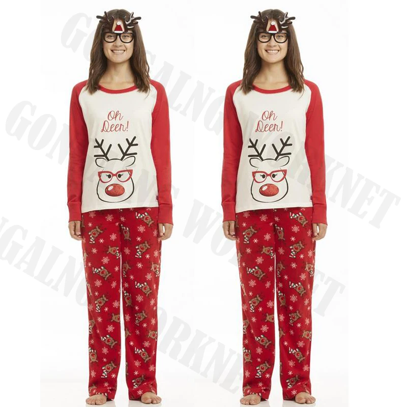 Одинаковые пижамы для всей семьи с принтом рождественского оленя и Санта-Клауса; пижамные комплекты; Рождественская одежда для сна; комплект ночного белья