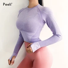 Peeli Energy, бесшовные рубашки для йоги, женские, с длинным рукавом, розовый, для фитнеса, укороченный топ, с отверстием для большого пальца, топ для йоги, для спорта, для тренировок, для спортзала, топы