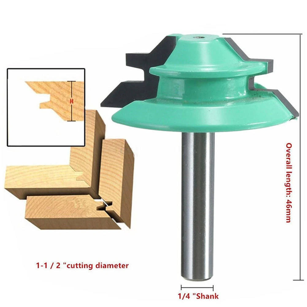 1 шт. 1-1/" Диаметр 1/4" хвостовик зеленый 45 градусов замок Торцовочная фреза деревообрабатывающий сверлильный электроинструмент
