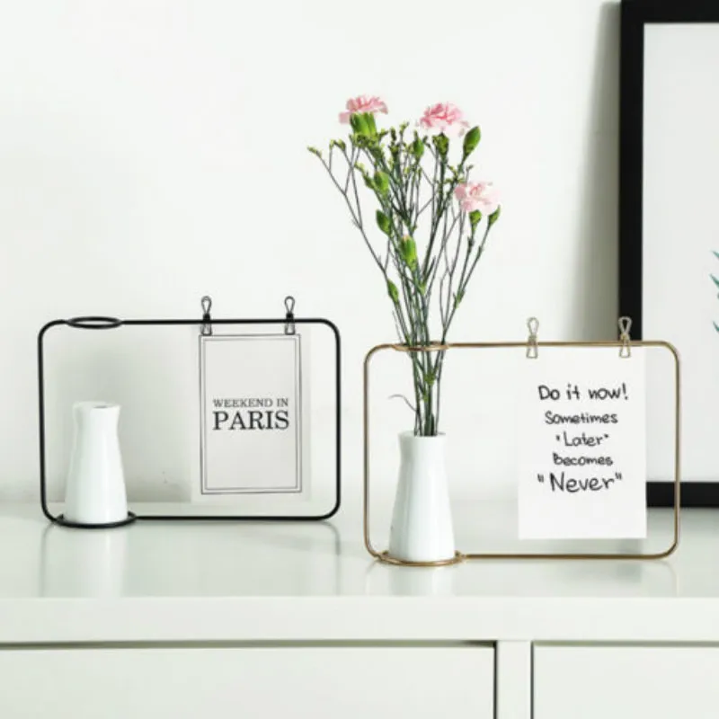 

Creative Iron Line Flower Pot Plant Vase Stand Postcard Clip Holder Home Decor