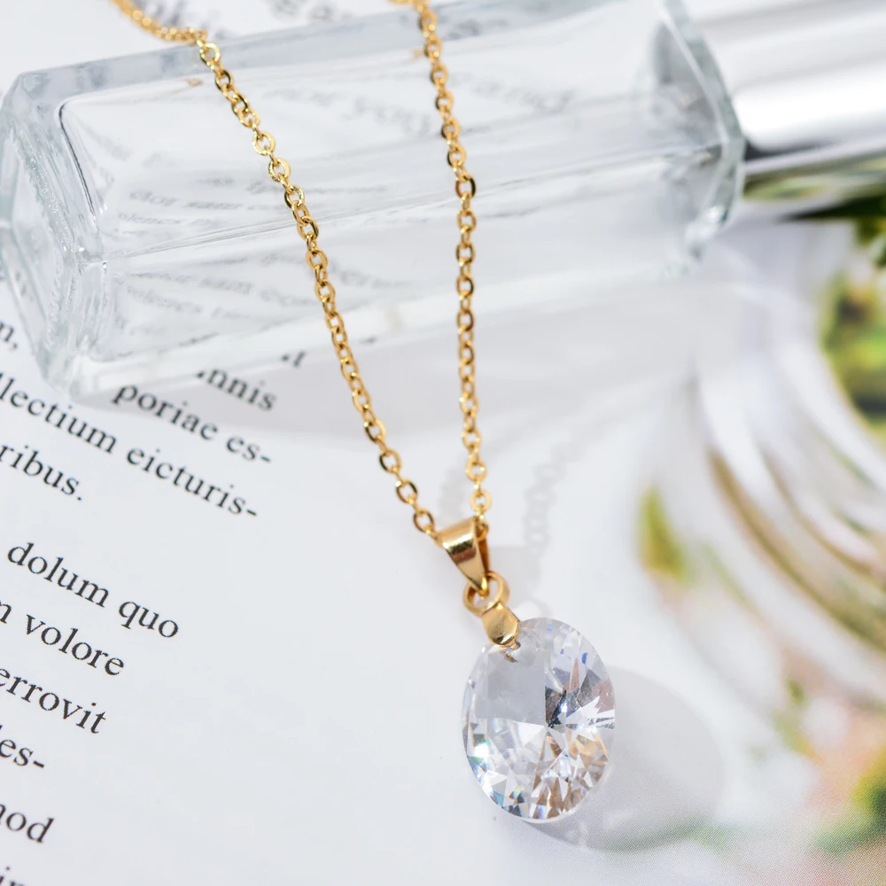 ZMZY Simply Oval Cubic Zirconia Pendant Necklace Women Jewelry Stainless Steel Necklace Choker Bohemian Collar Minimalism Gift - Image 4