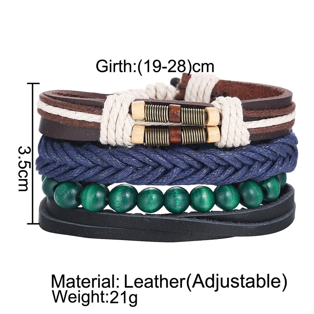 17 км винтажные регулируемые кожаные браслеты набор для мужчин Женская веревочная цепочка несколько слоев браслет с шармом панка ювелирные изделия