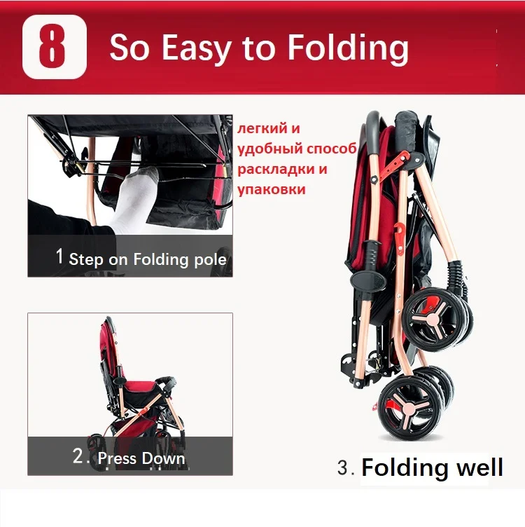 EU RU без налога детская коляска 2 в 1 коляска лежа или демпфирования портативная на самолете складная тележка для новорожденных Двусторонняя детская машинка