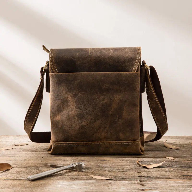 Дизайнерская мужская сумка-мессенджер из натуральной кожи Crazy Horse, Ретро стиль, высокое качество, сумка через плечо, Повседневная сумка для сообщений, сумка для тела