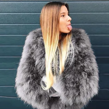 

KLV 2020 Women in fur coats mink Faux Fur Ostrich Feather Soft Fur Coat Jacket Fluffy winter fur Coat pellicce donna