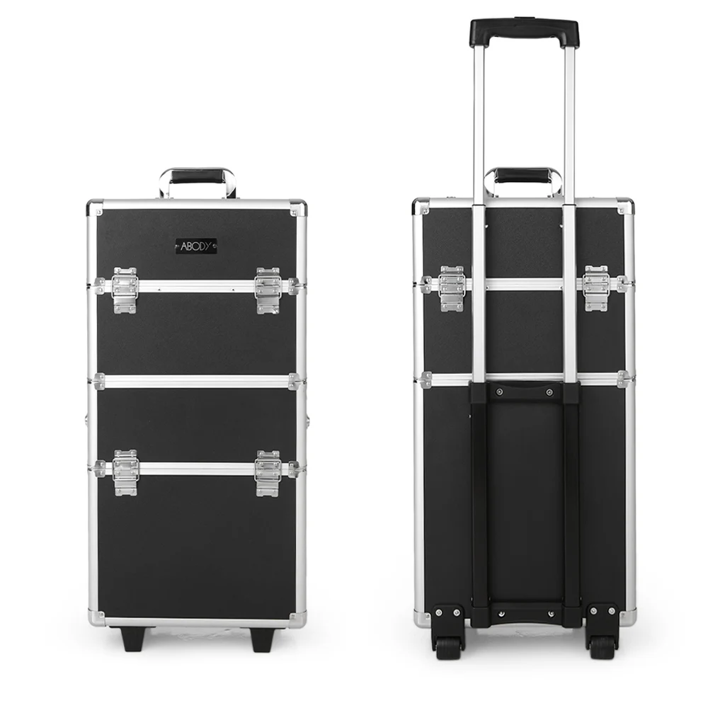 

Abody Rolling Makeup Case 3 Layer Cosmetic Train Case Organizer Lockable Makeup Storage Case Extendable Cosmetic Box for Jewelry