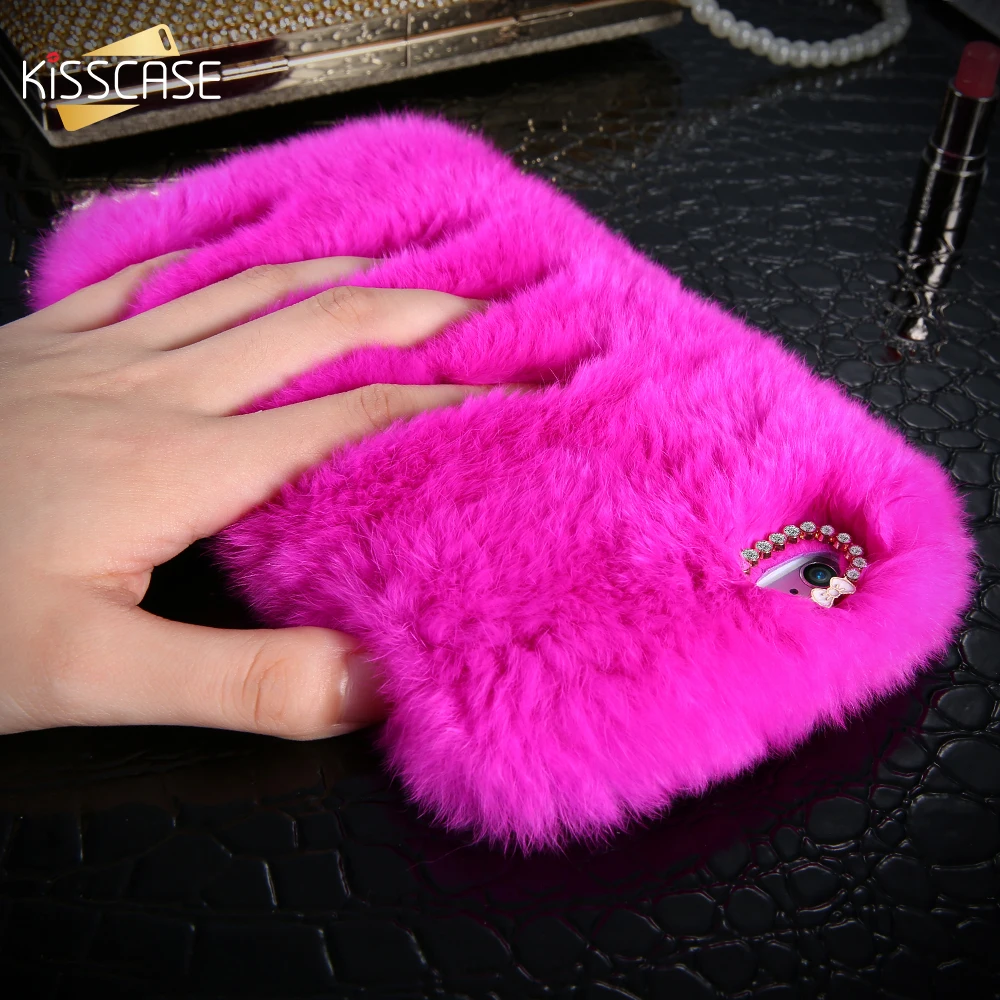 KISSCASE Real Rabbit Fur Case For iPhone 7 6 6S Plus 5 5S SE Hair Cover Diamond Case For Samsung Galaxy S8 S8+ S6 S7 Edge Note 4 cases-for-s8+