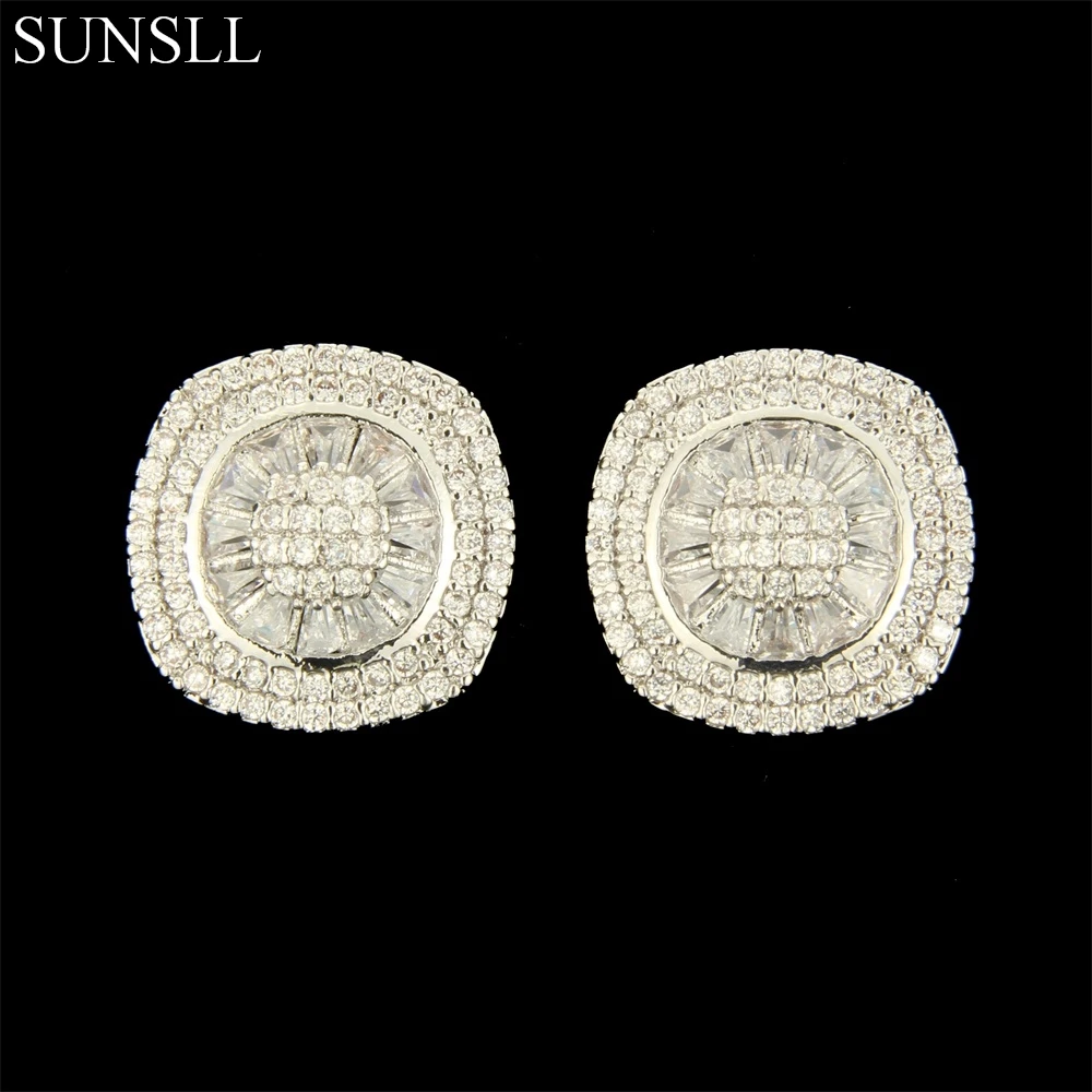 SUNSLL медь серебряные булавки белый кубический цирконий квадратные серьги женские модные вечерние ювелирные изделия CZ Brincos