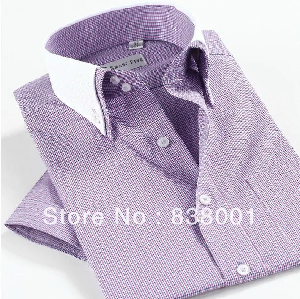 Business casual double contrast color plaid shirt cotton cultivate one's morality men's short sleeve shirts free shipping | Мужская