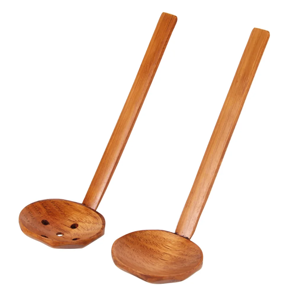 1* Wooden Spoon Chinese Lacquer Tableware Heat Resistant Wood Soup Spoon Brown