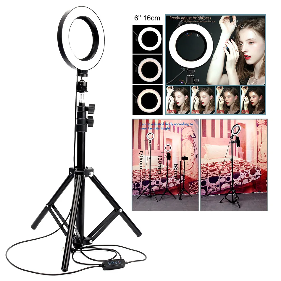 

Dimmable LED Studio Photography Ring Light Phone Video Camera Photo Selfie Light ring lamp for youtube with tripod USB plug