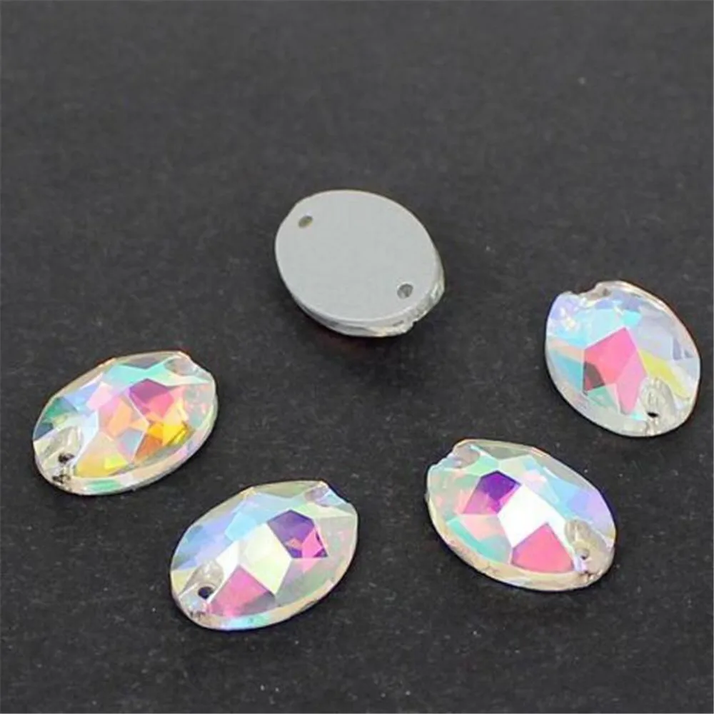 

Oval Shape Sew On Crystal Rhinestone Crystal AB Bling DIY Sewing Flatback Crystal Stone With Holes Wedding Clothing Decoration