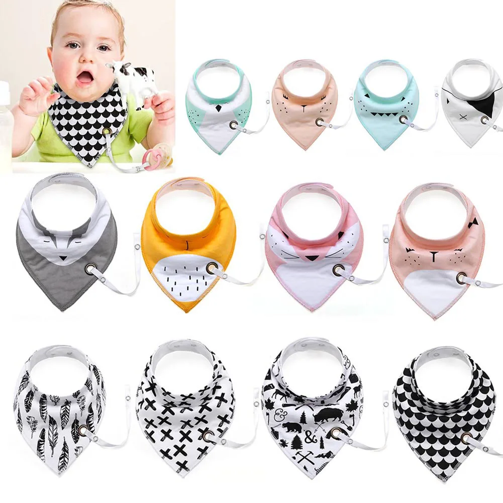 

4Pcs/Set Baby Bibs Saliva Towel Arrow Cartoon Cloths Triangular Cotton Towels with Pacifier Chain BM88